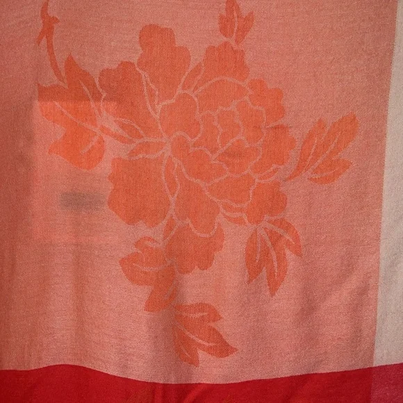 Orange 100% Cashmere Square Scarf with 9 tile Floral Patterns - Picture 7 of 9